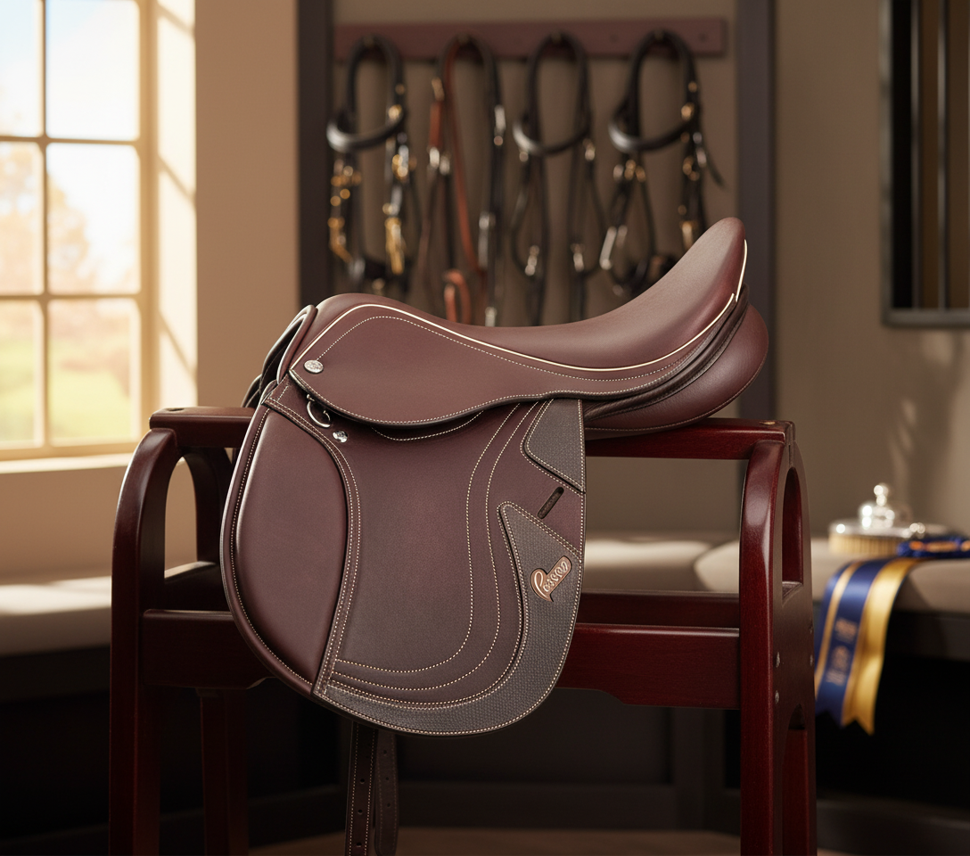 Pessoa Legend Pony saddle in upscale equestrian setting